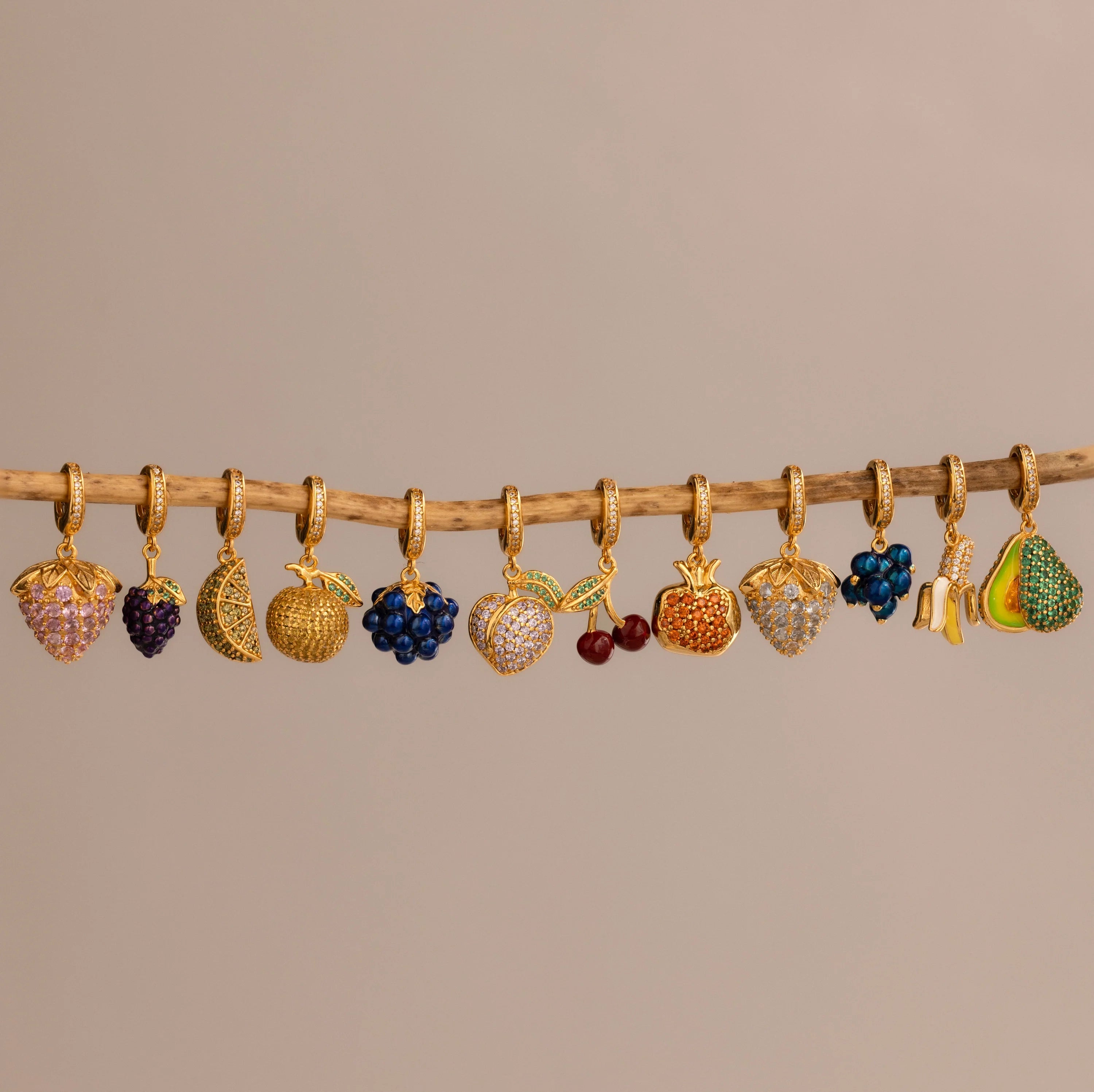 Birthstone Fruit Charm Silver 18K Gold Plated