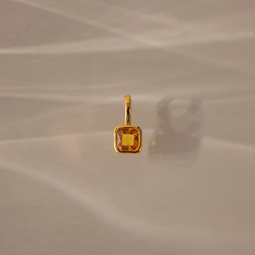 Square Bezel Birthstone Charm Silver 18K Gold Plated