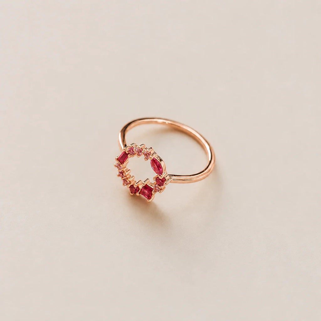 Empress Ruby Gemstone Cluster Circle Ring: Radiant Feminine Power