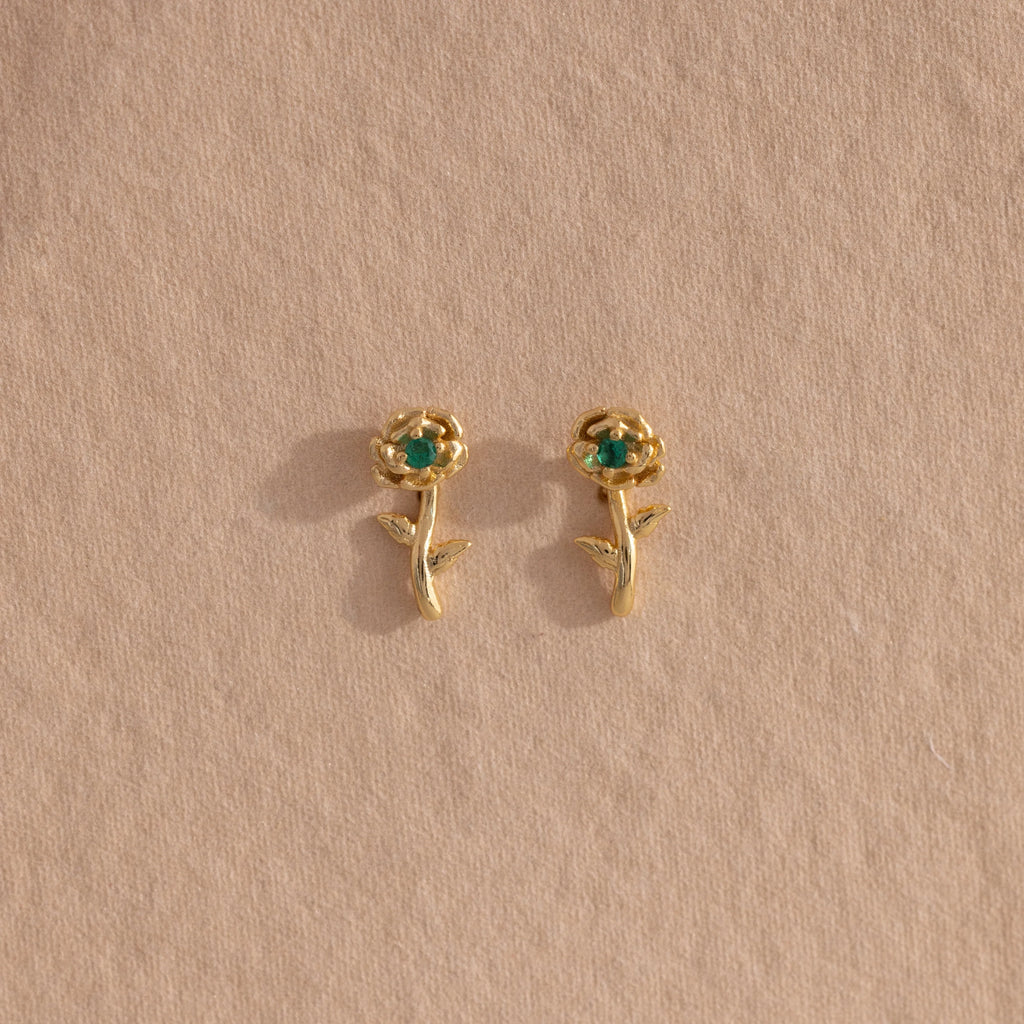 Birth Flower Stud Earrings Silver 18K Gold Plated