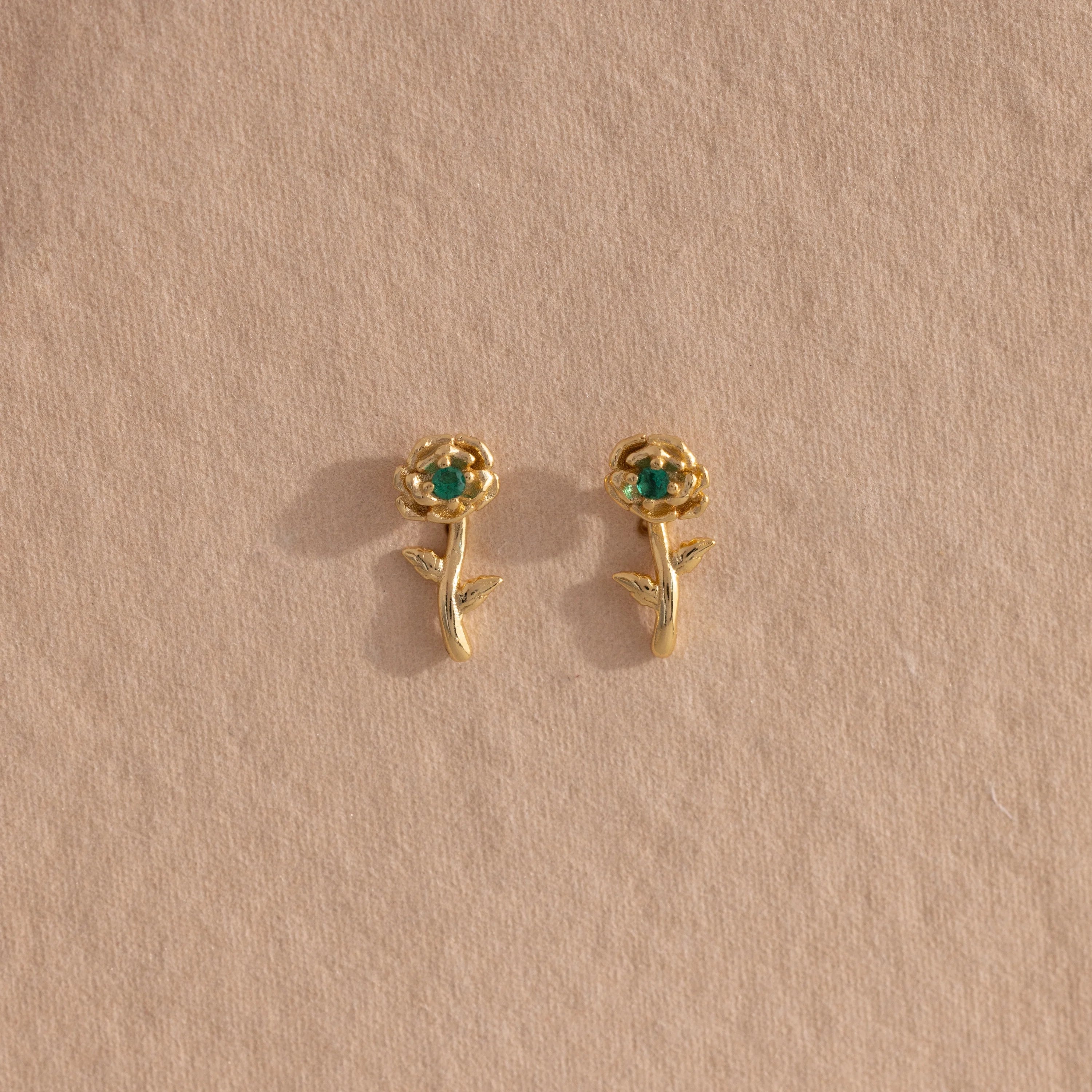 Birth Flower Stud Earrings Silver 18K Gold Plated