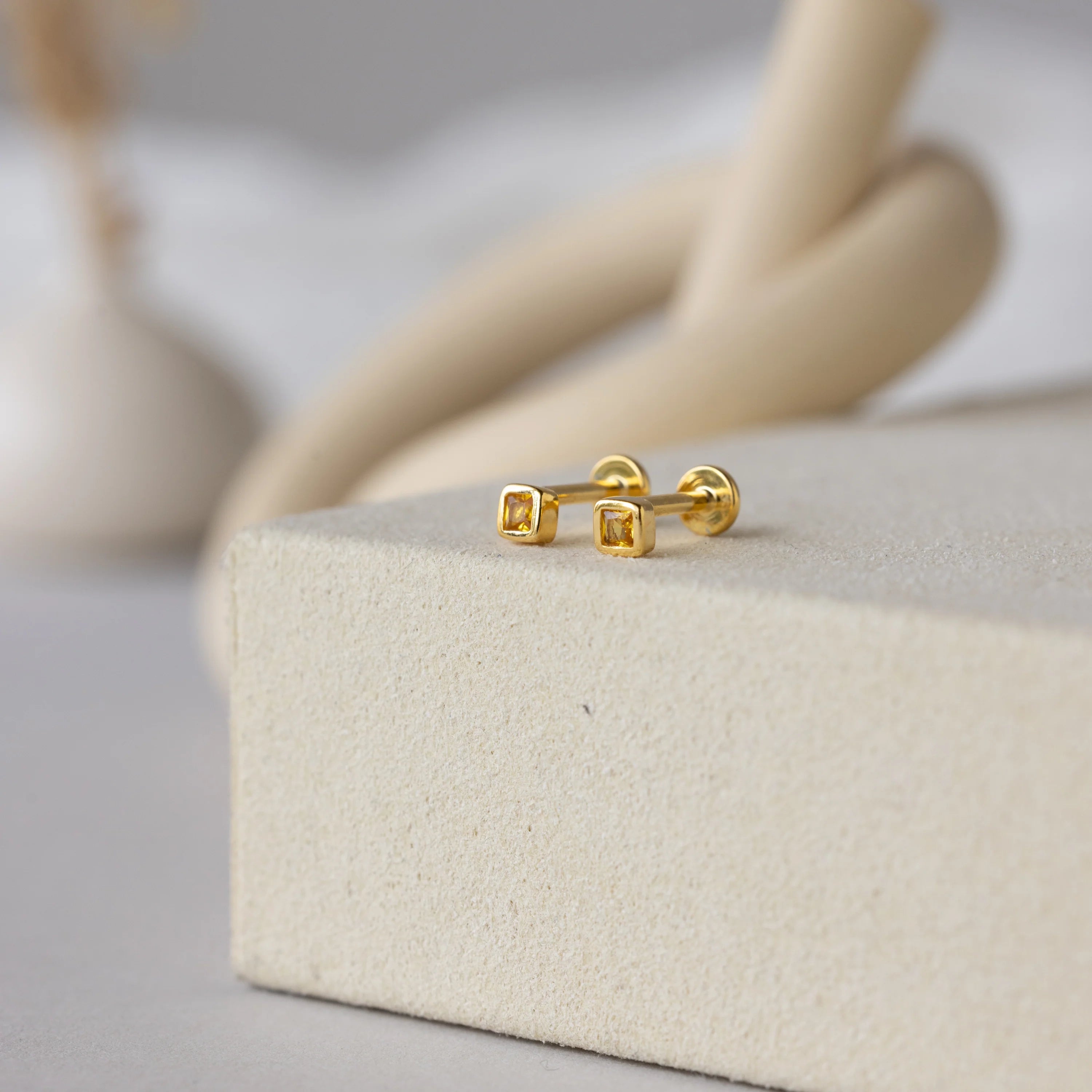 Birthstone Square Bezel Flatback Studs Silver 18K Gold Plated