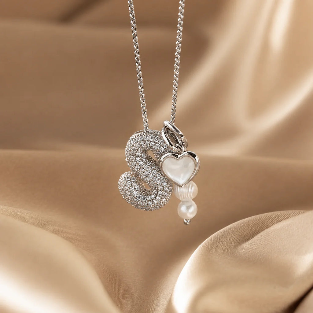 Personalized Puffy Initial Necklace with Pave Diamonds
