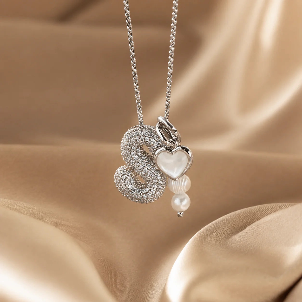 Personalized Puffy Initial Necklace with Pave Diamonds