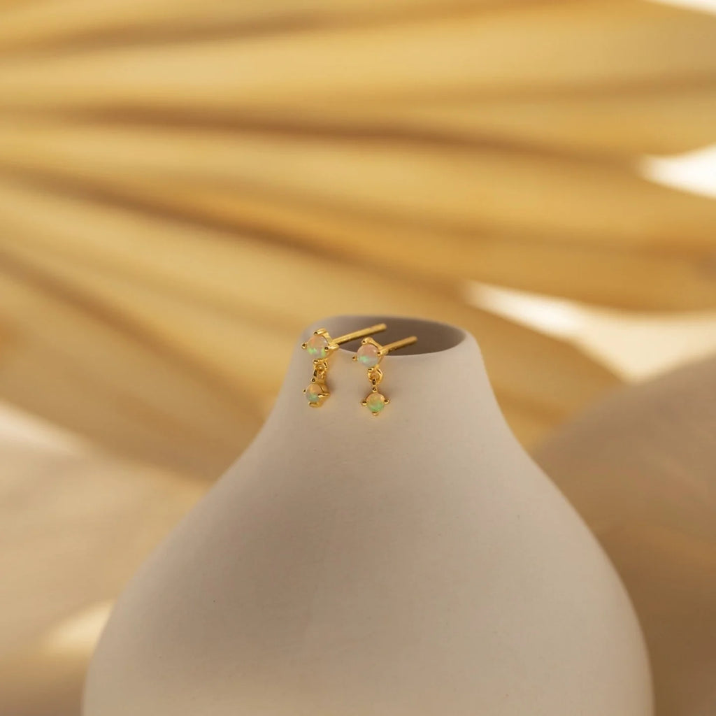 Birthstone Drop Studs  Silver 18K Gold Plated