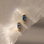 Diamond Baguette Birthstone Drop Studs Silver 18K Gold Plated