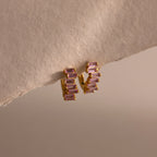 Staggered Baguette Birthstone Huggies Silver 18K Gold Plated