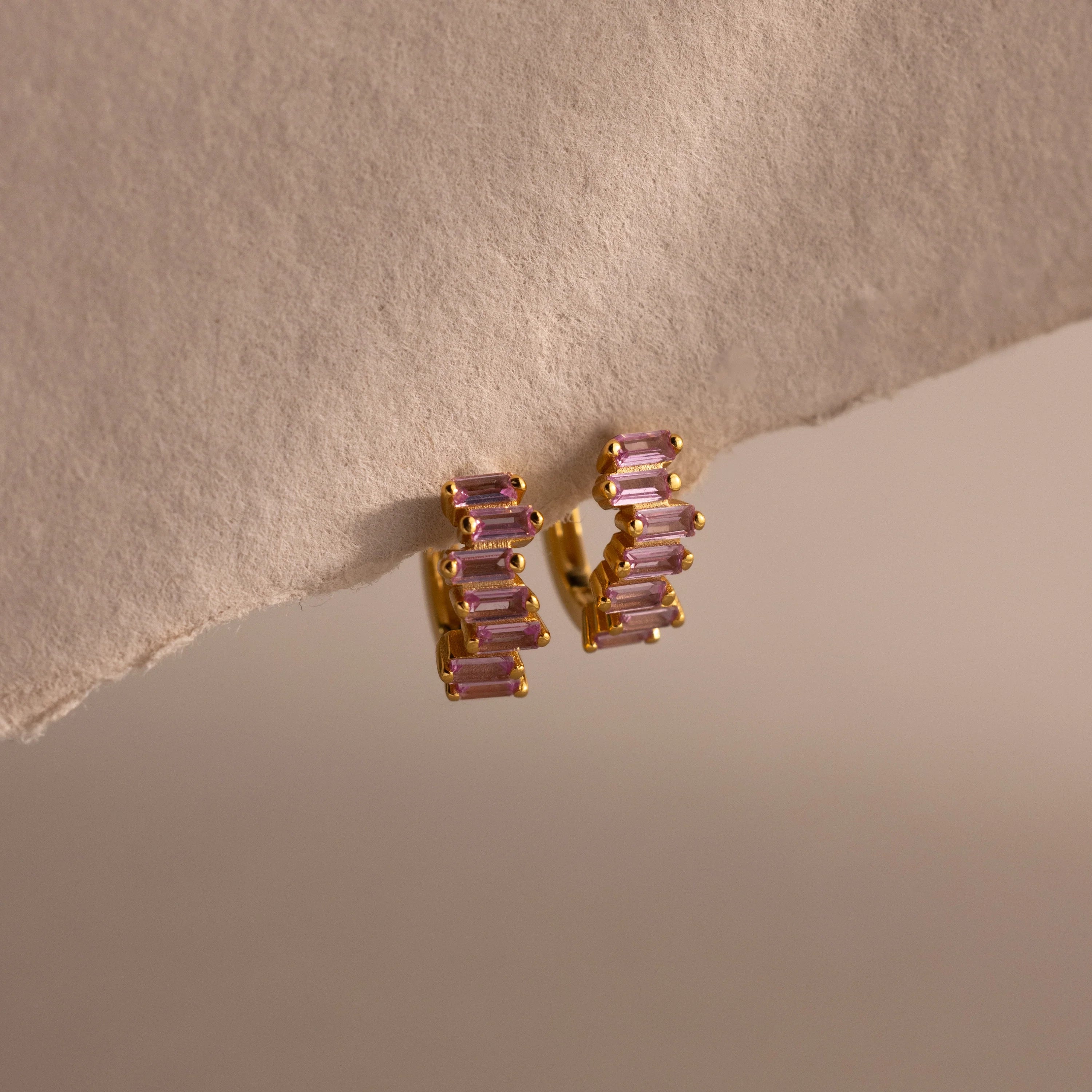 Staggered Baguette Birthstone Huggies Silver 18K Gold Plated