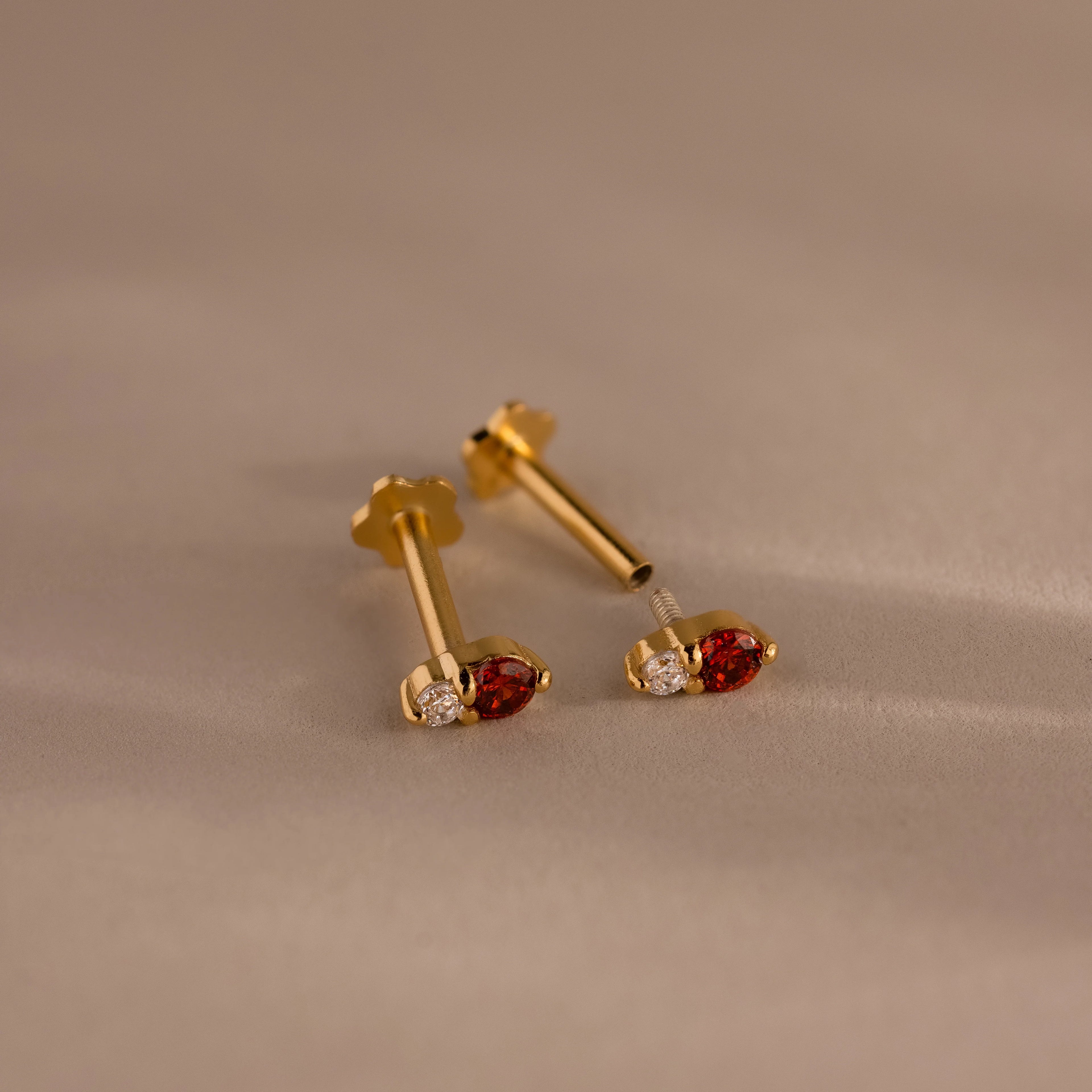 Diamond Birthstone Duo Flatback Studs Silver 18K Gold Plated