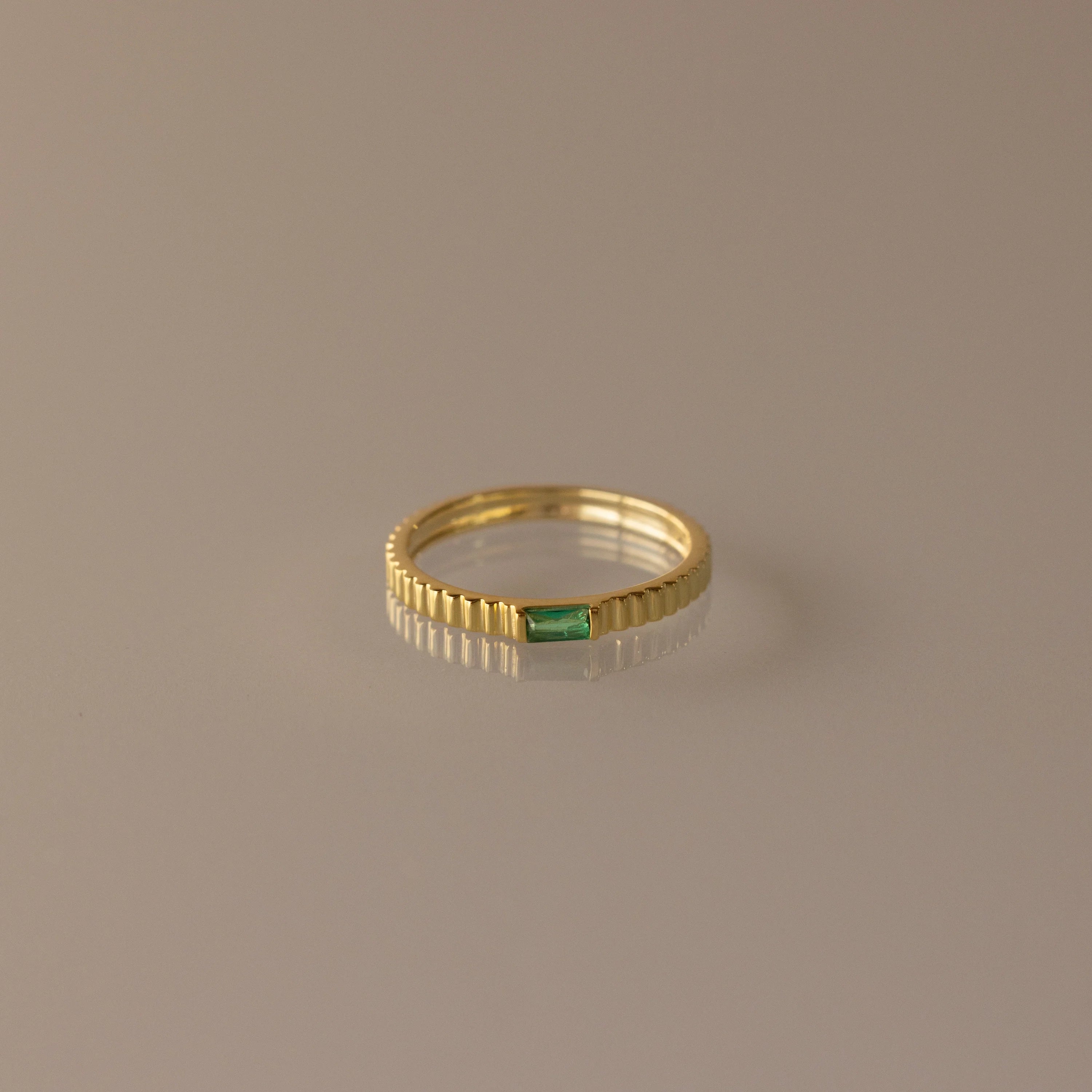 Dainty Ribbed Birthstone Ring Silver 18K Gold Plated