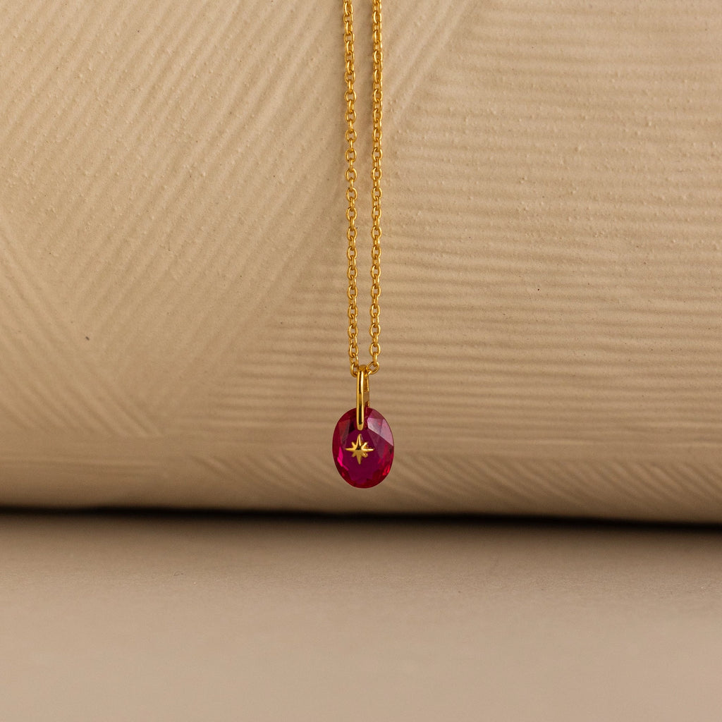 North Star Birthstone Signet Charm Necklace Silver 18K Gold Plated