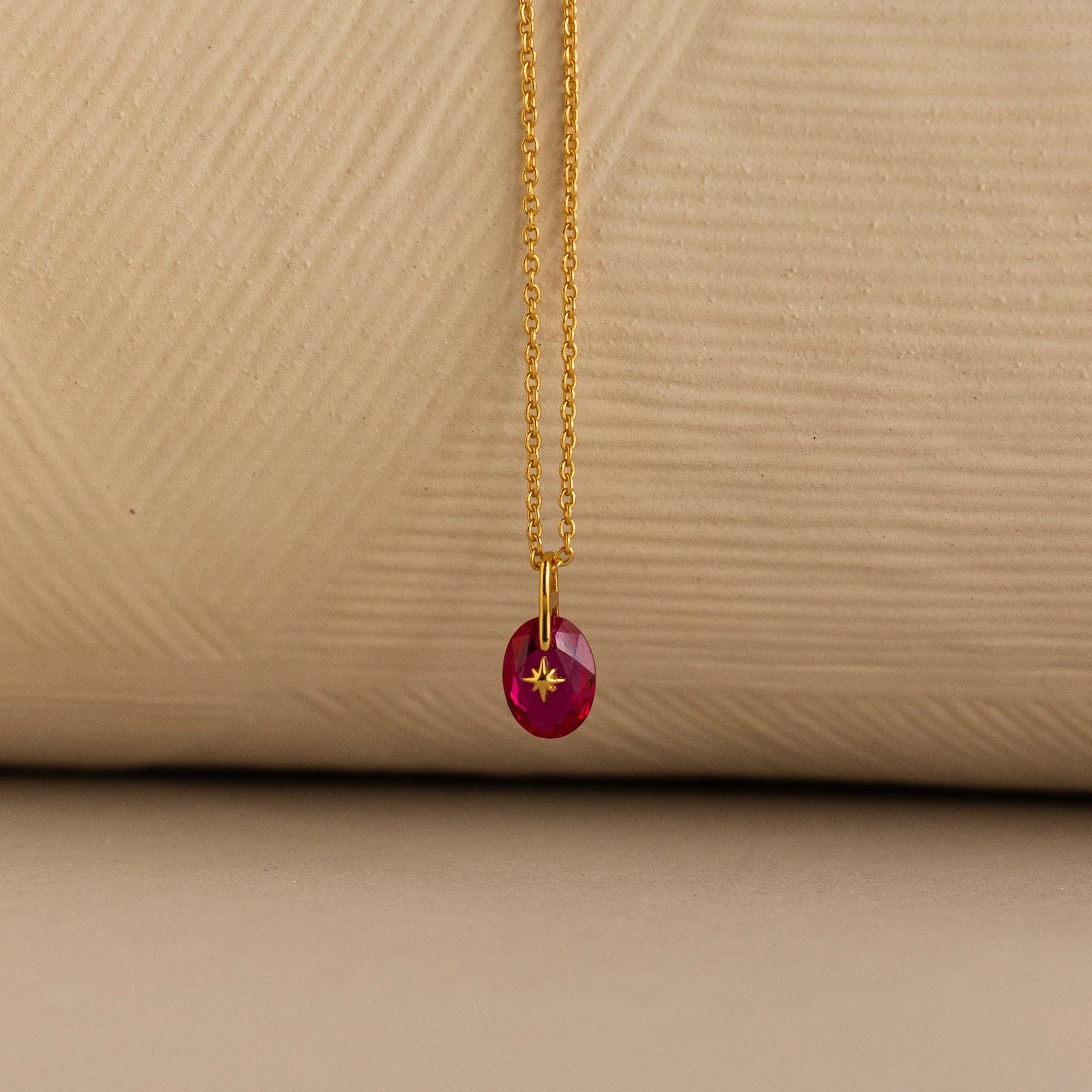 North Star Birthstone Signet Charm Necklace Silver 18K Gold Plated