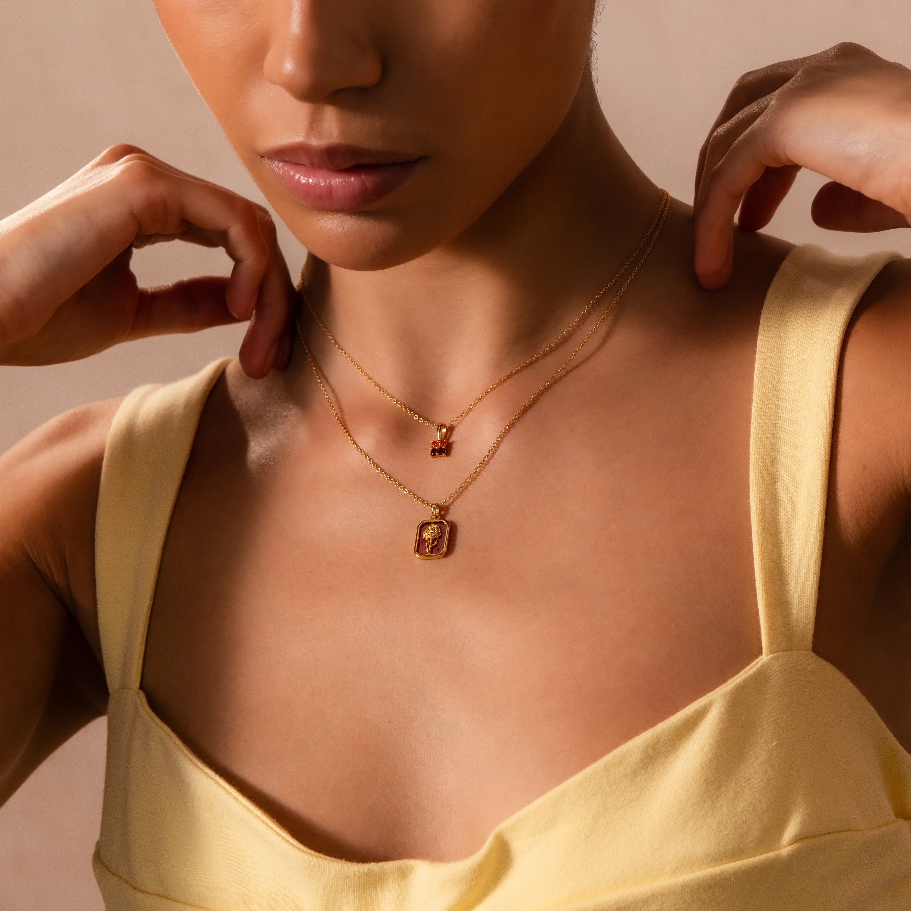 Birth Flower Charm Necklace Silver 18K Gold Plated