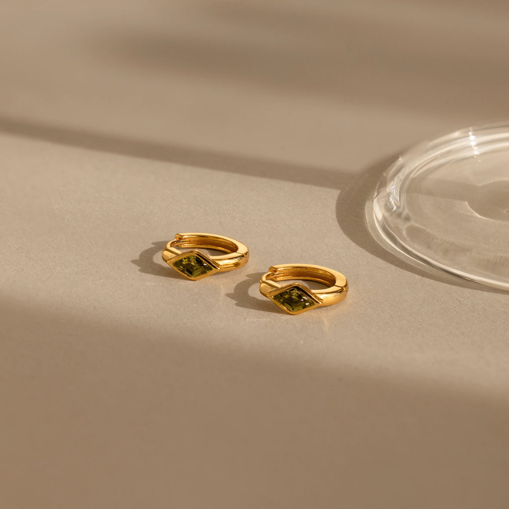 Rhombus Birthstone Huggies Silver 18K Gold Plated