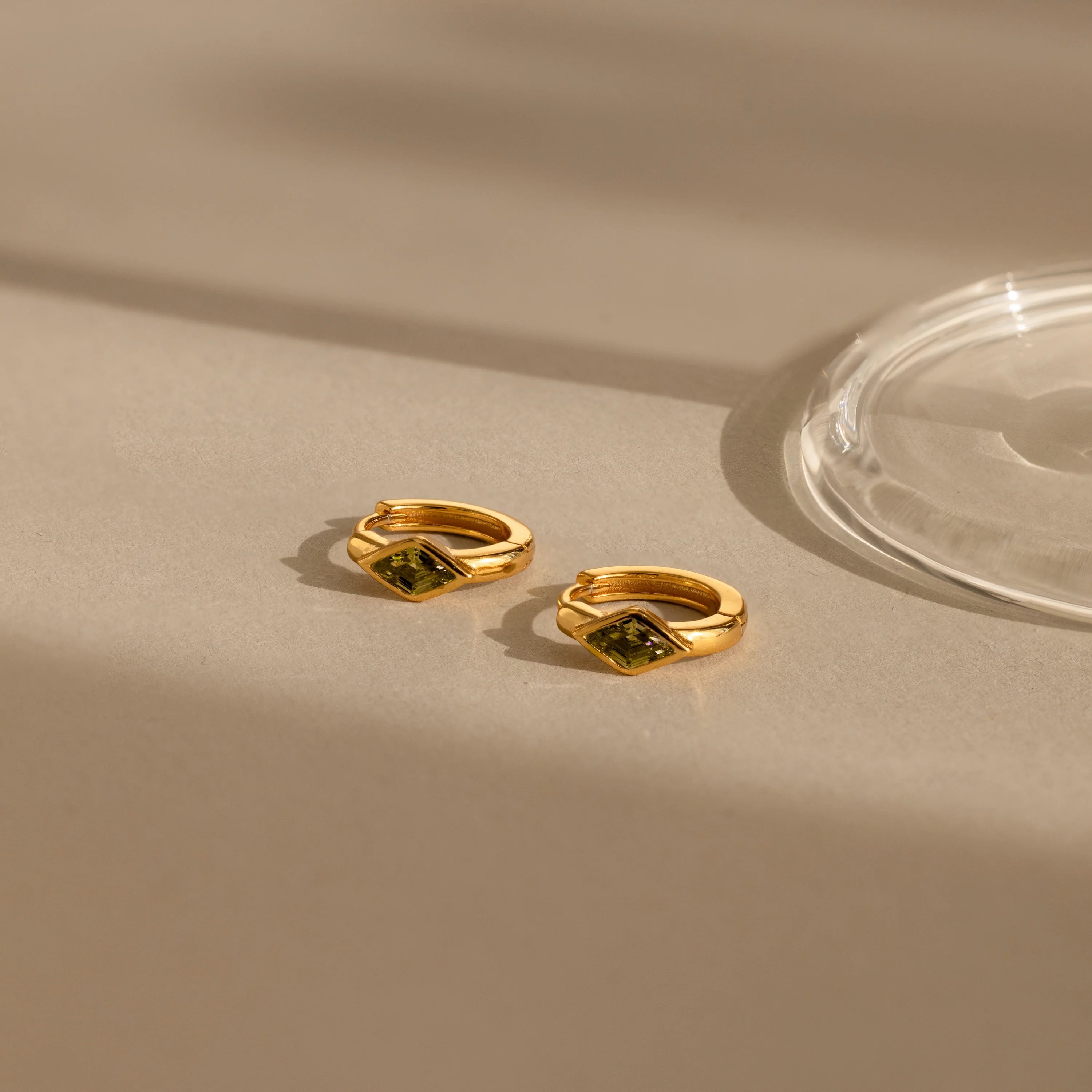 Rhombus Birthstone Huggies Silver 18K Gold Plated