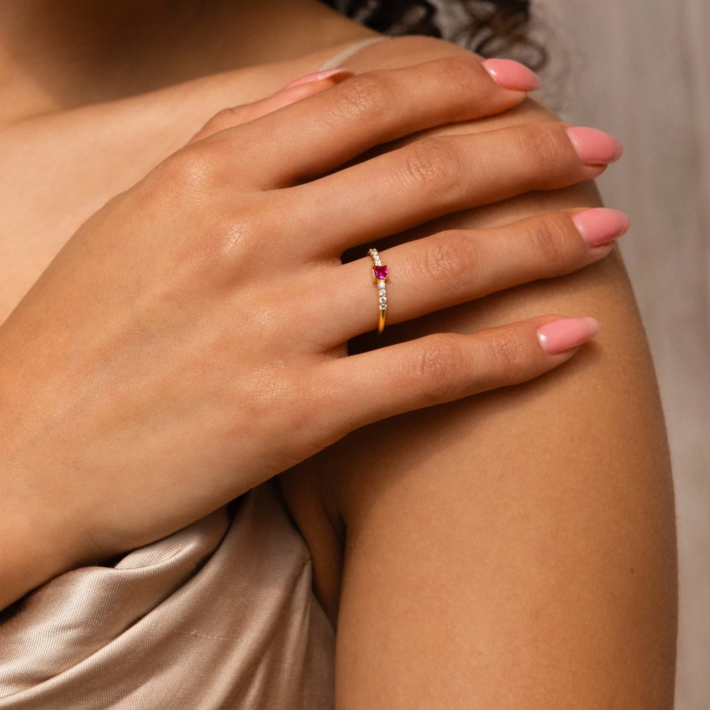 Regal Radiance: The Pave Princess Birthstone Ring