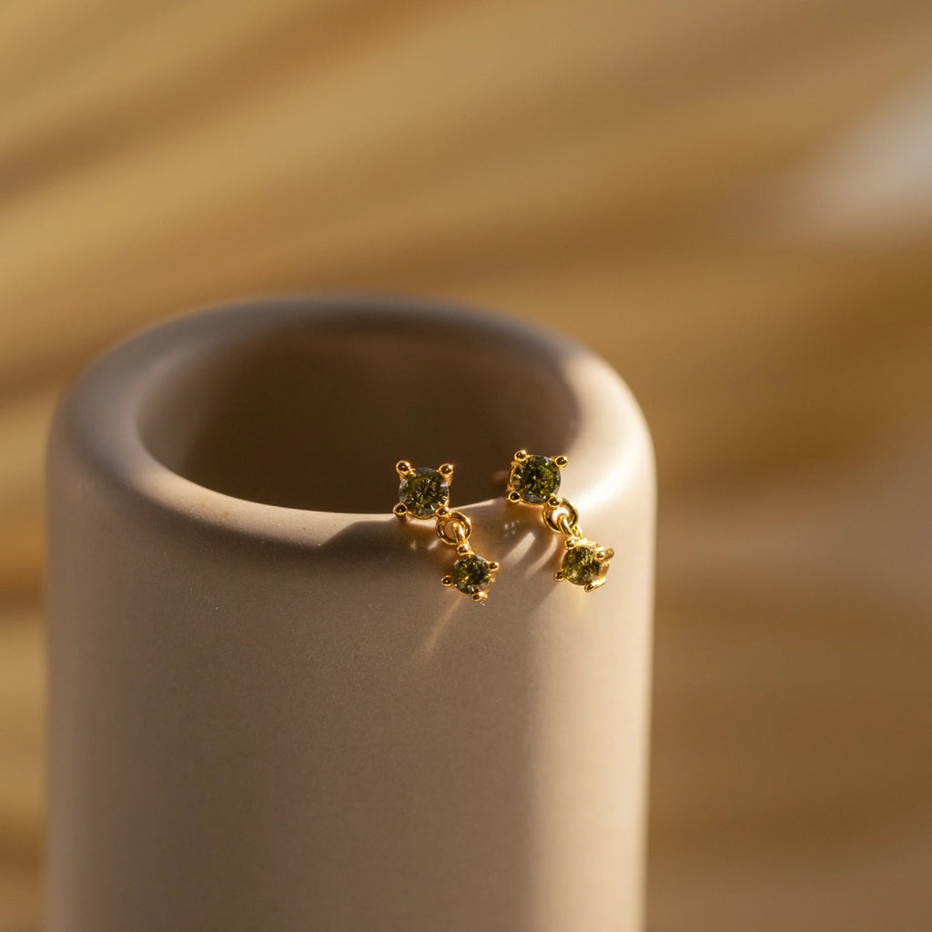 Birthstone Drop Studs  Silver 18K Gold Plated