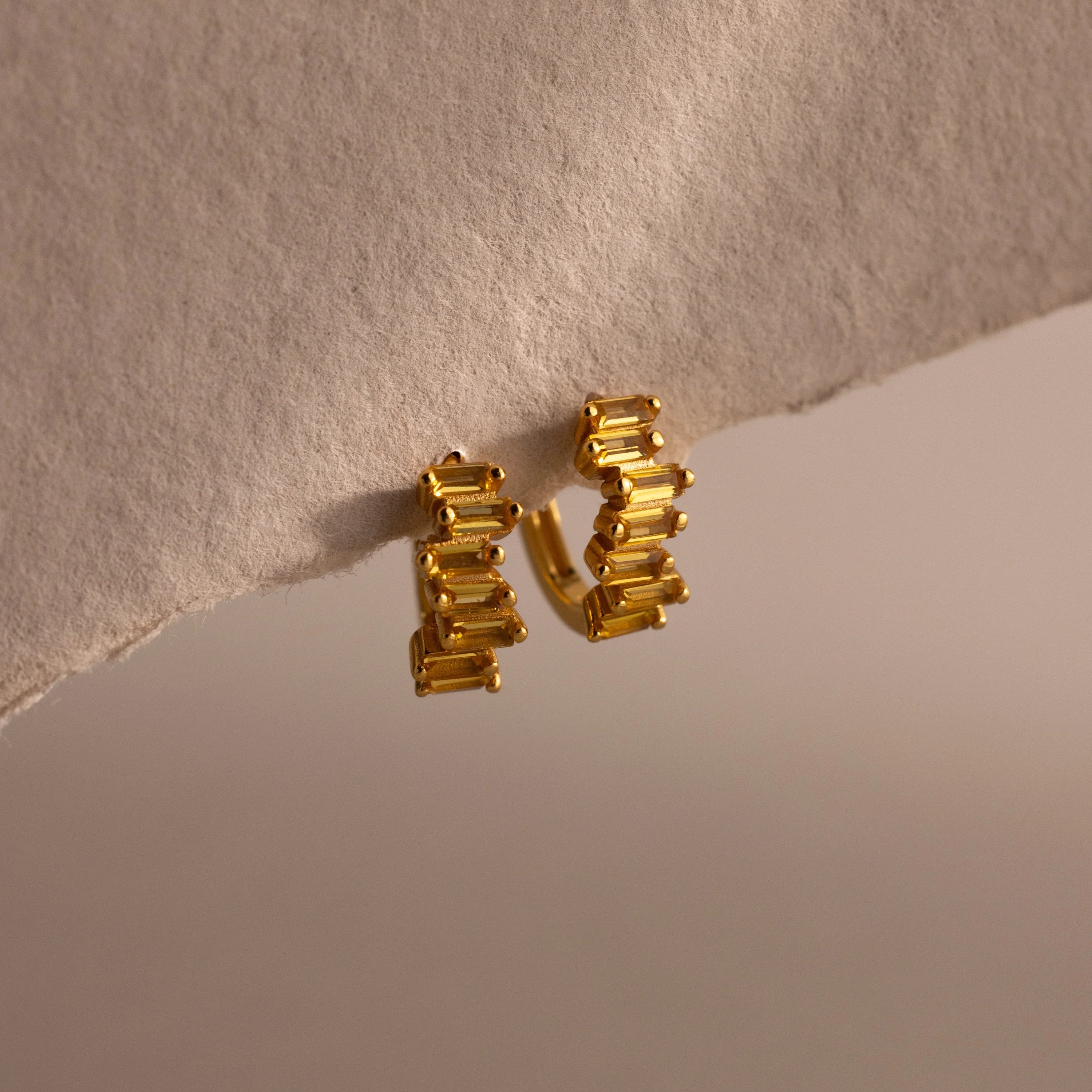 Staggered Baguette Birthstone Huggies Silver 18K Gold Plated