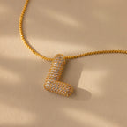 Pave Puff Letter Necklace Silver 18K Gold Plated