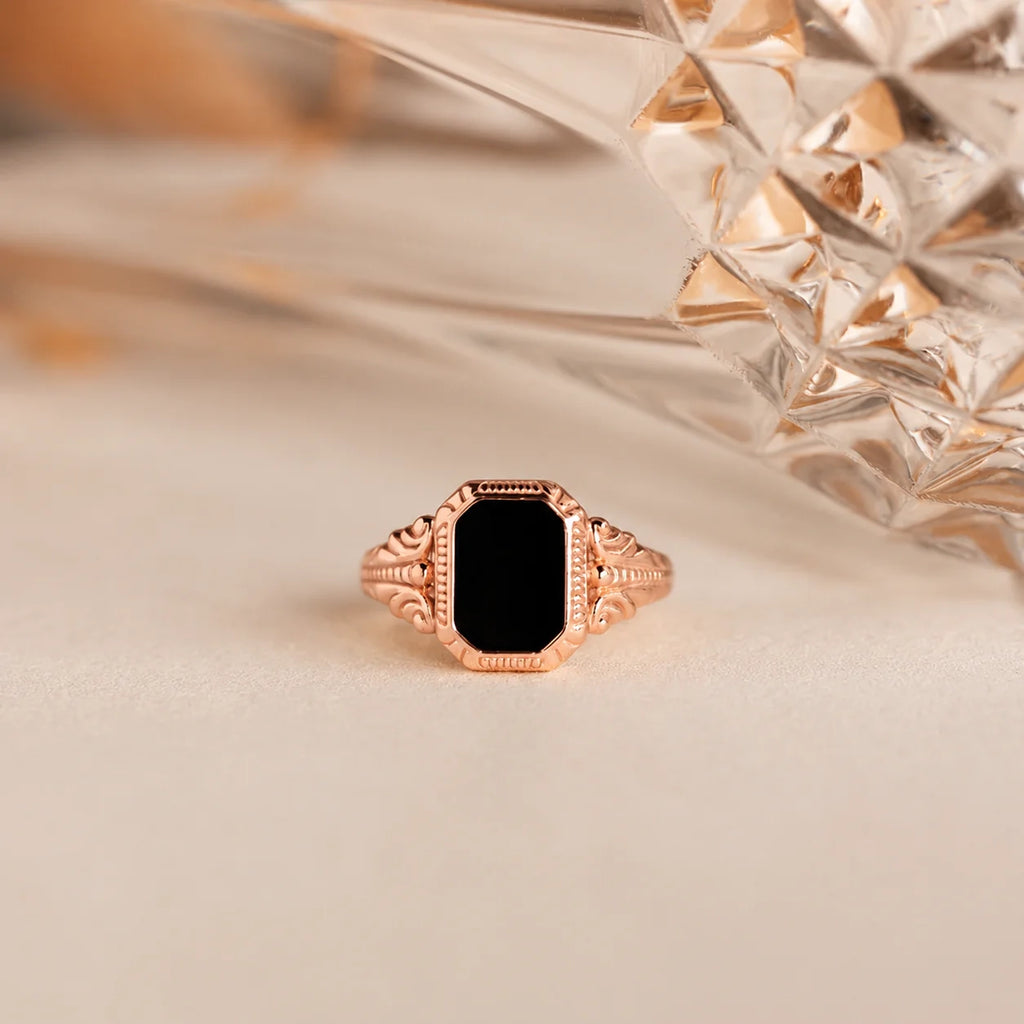 Vintage-Inspired Black Enamel Signet Ring