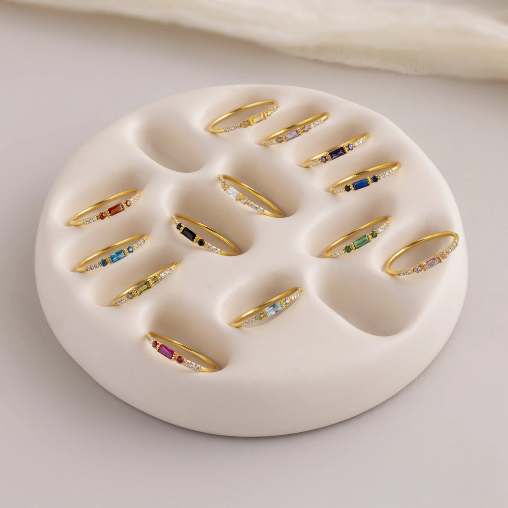 Dainty Baguette Birthstone Ring Silver 18K Gold Plated
