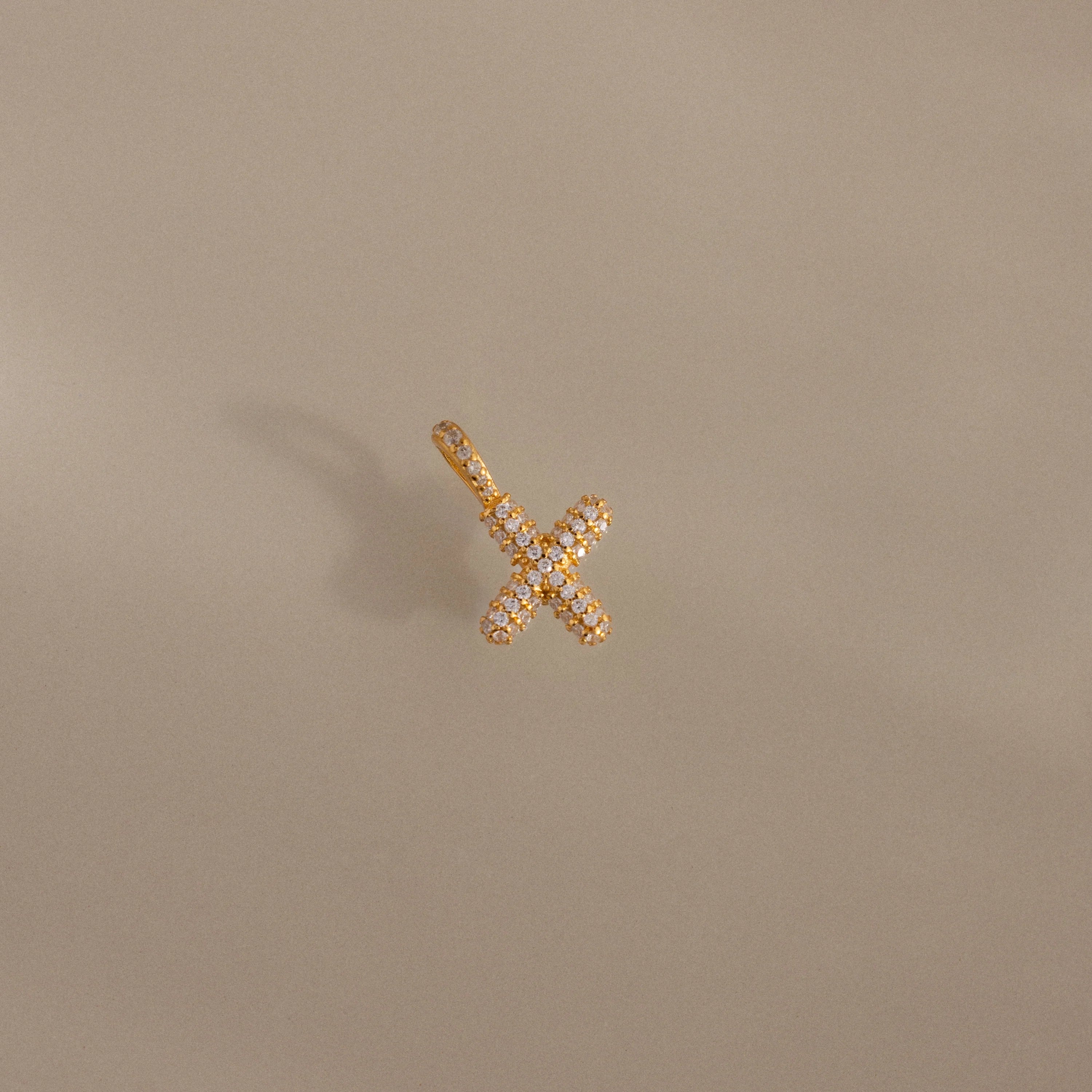 Diamond Pave Bubble Letter Charm Silver 18K Gold Plated