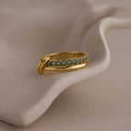 Duo Birthstone Eternity Band Linked Ring Set Silver 18K Gold Plated