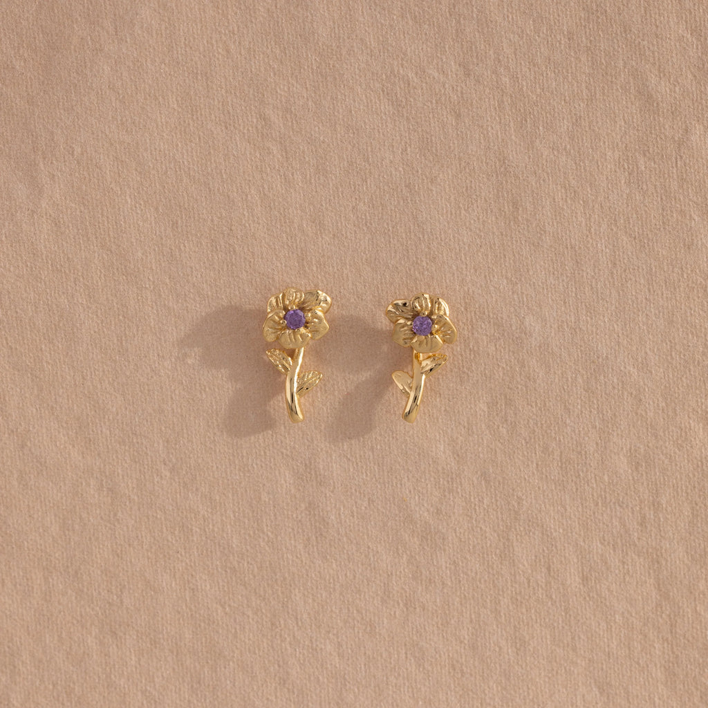 Birth Flower Stud Earrings Silver 18K Gold Plated