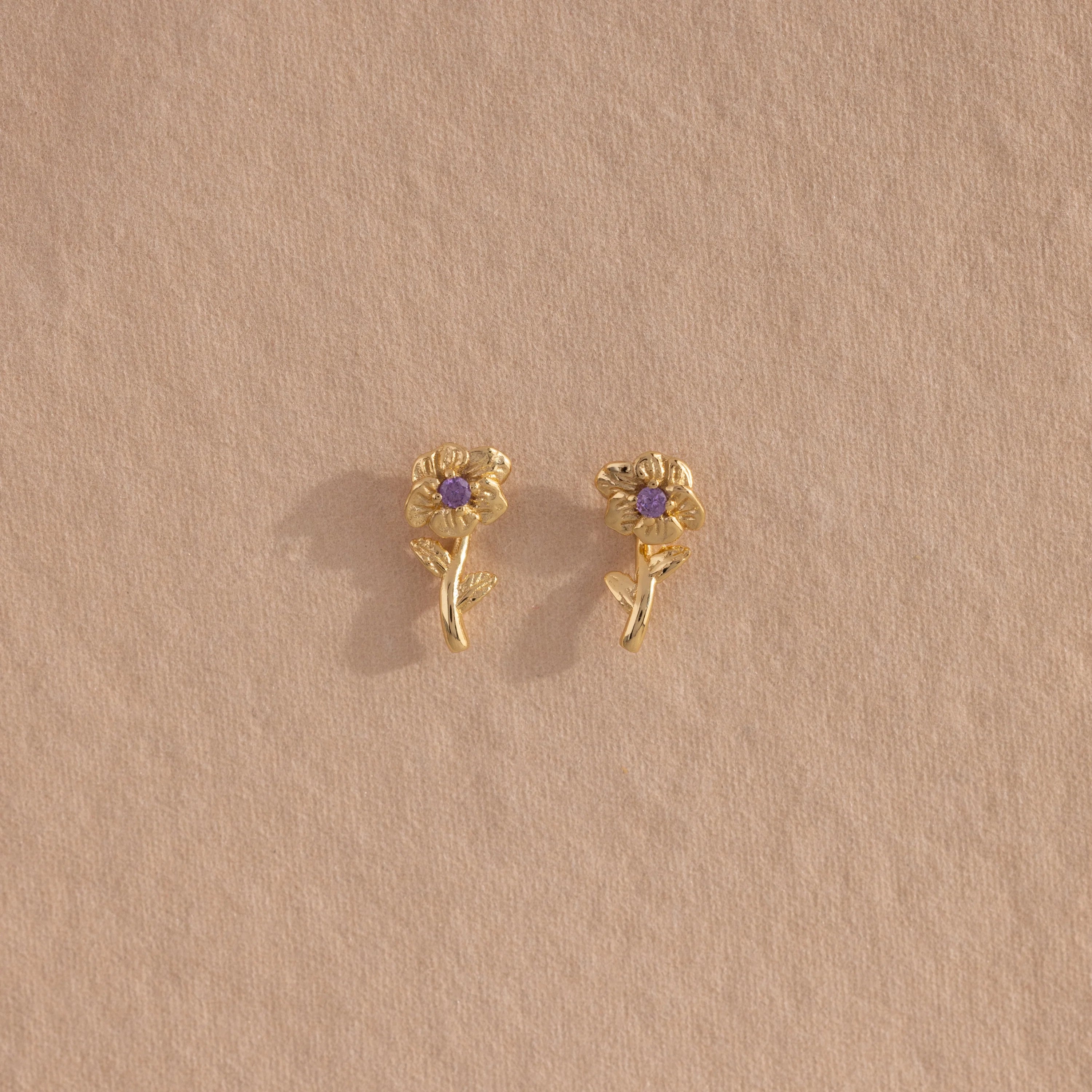 Birth Flower Stud Earrings Silver 18K Gold Plated