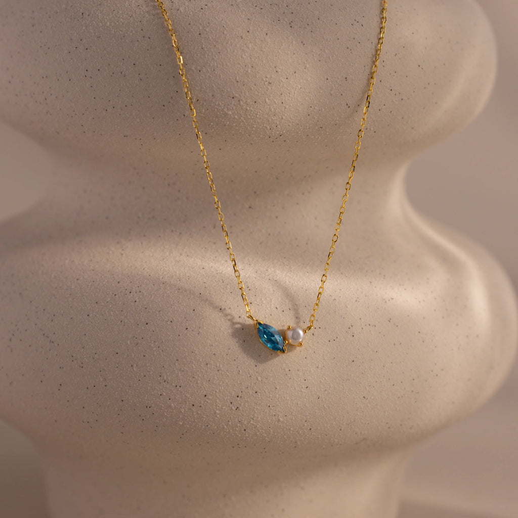 Marquise Birthstone Pearl Necklace Silver 18K Gold Plated