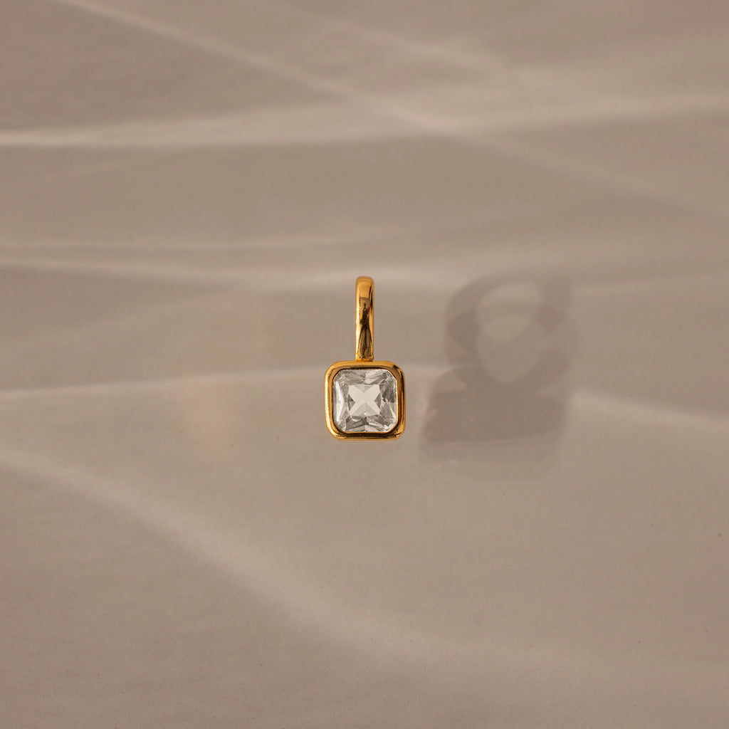 Square Bezel Birthstone Charm Silver 18K Gold Plated