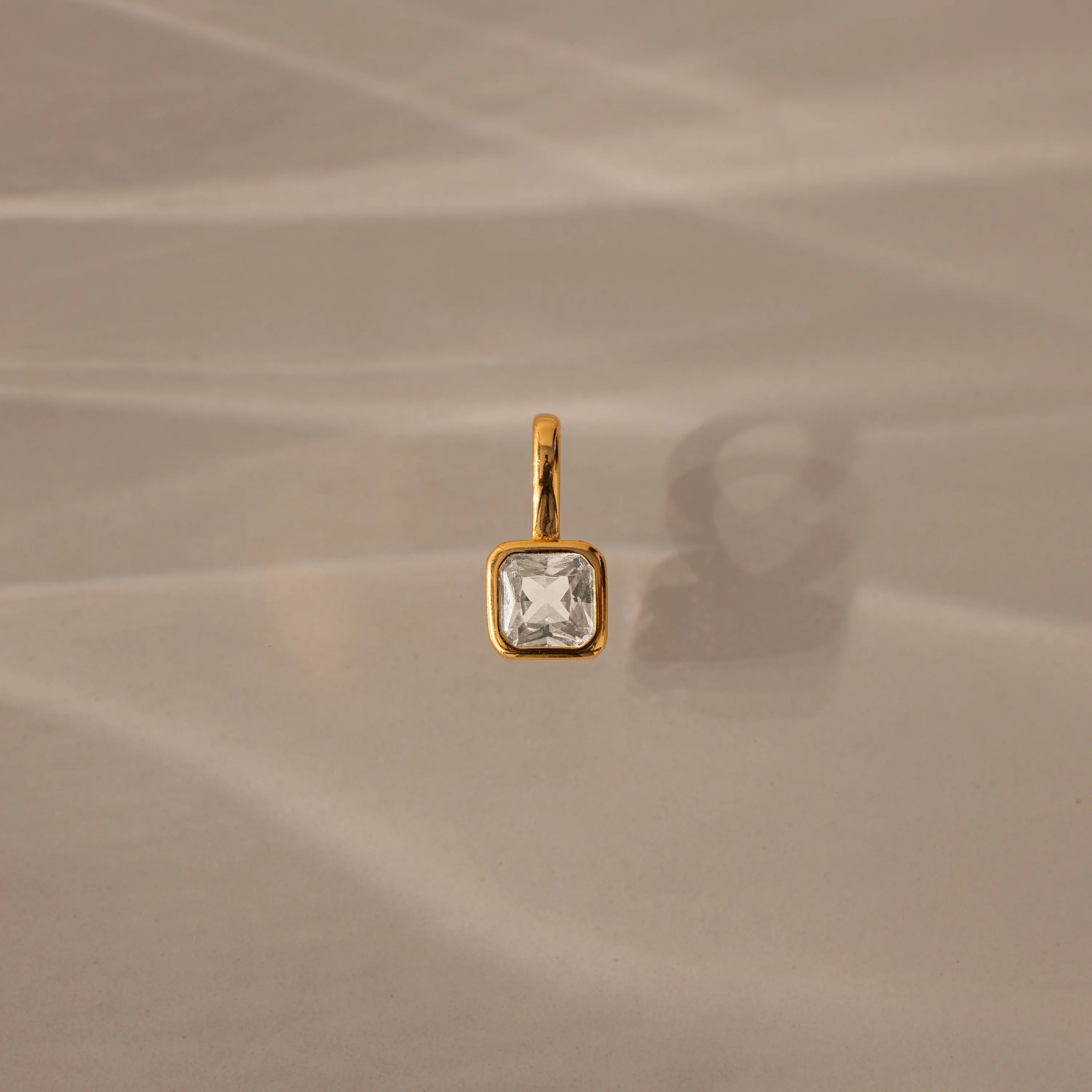 Square Bezel Birthstone Charm Silver 18K Gold Plated