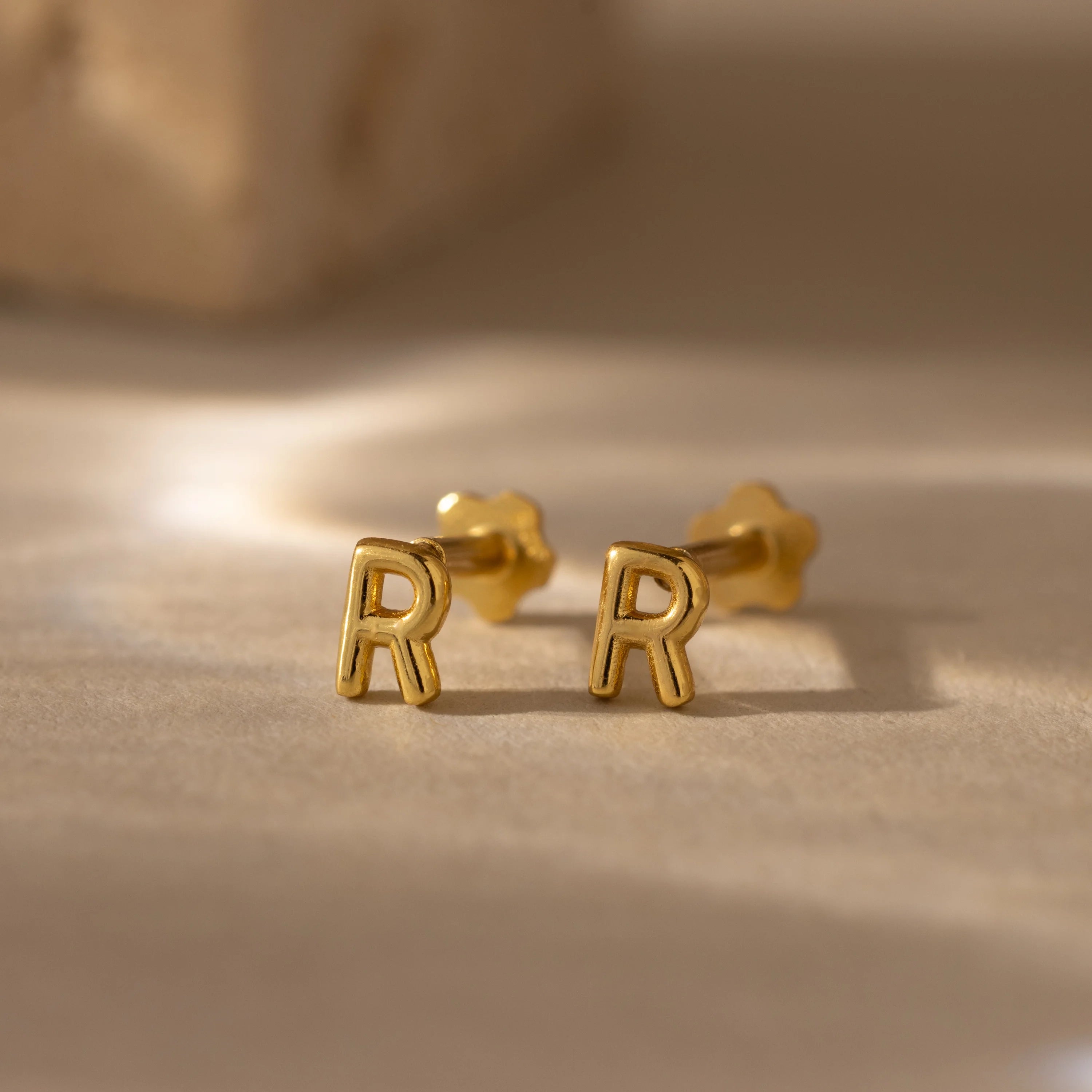 Bubble Initial Flatback Studs Silver 18K Gold Plated