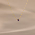 Teardrop Birthstone & Pearl Necklace Silver 18K Gold Plated
