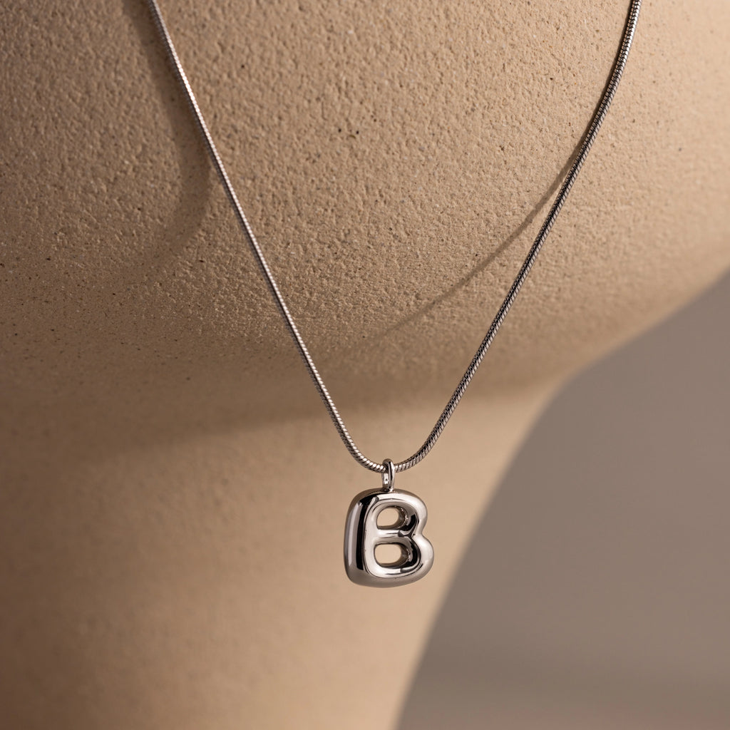 Bubble Letter Necklace Silver 18K Gold Plated