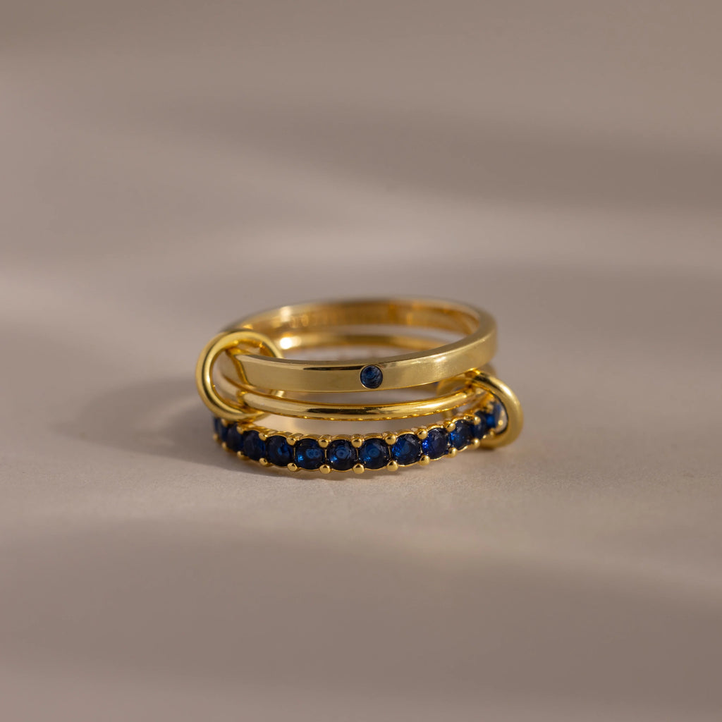 Birthstone Triple Eternity Band Ring Set Silver 18K Gold Plated