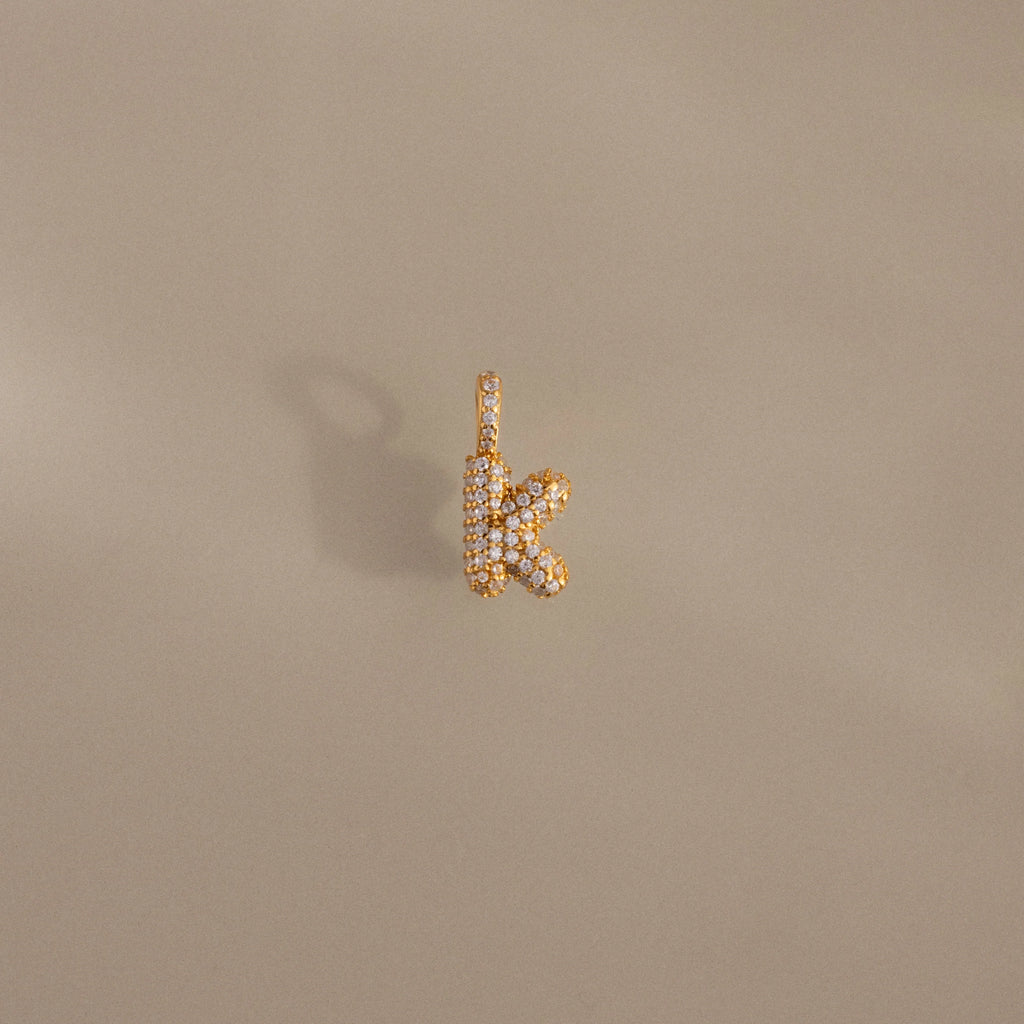 Diamond Pave Bubble Letter Charm Silver 18K Gold Plated