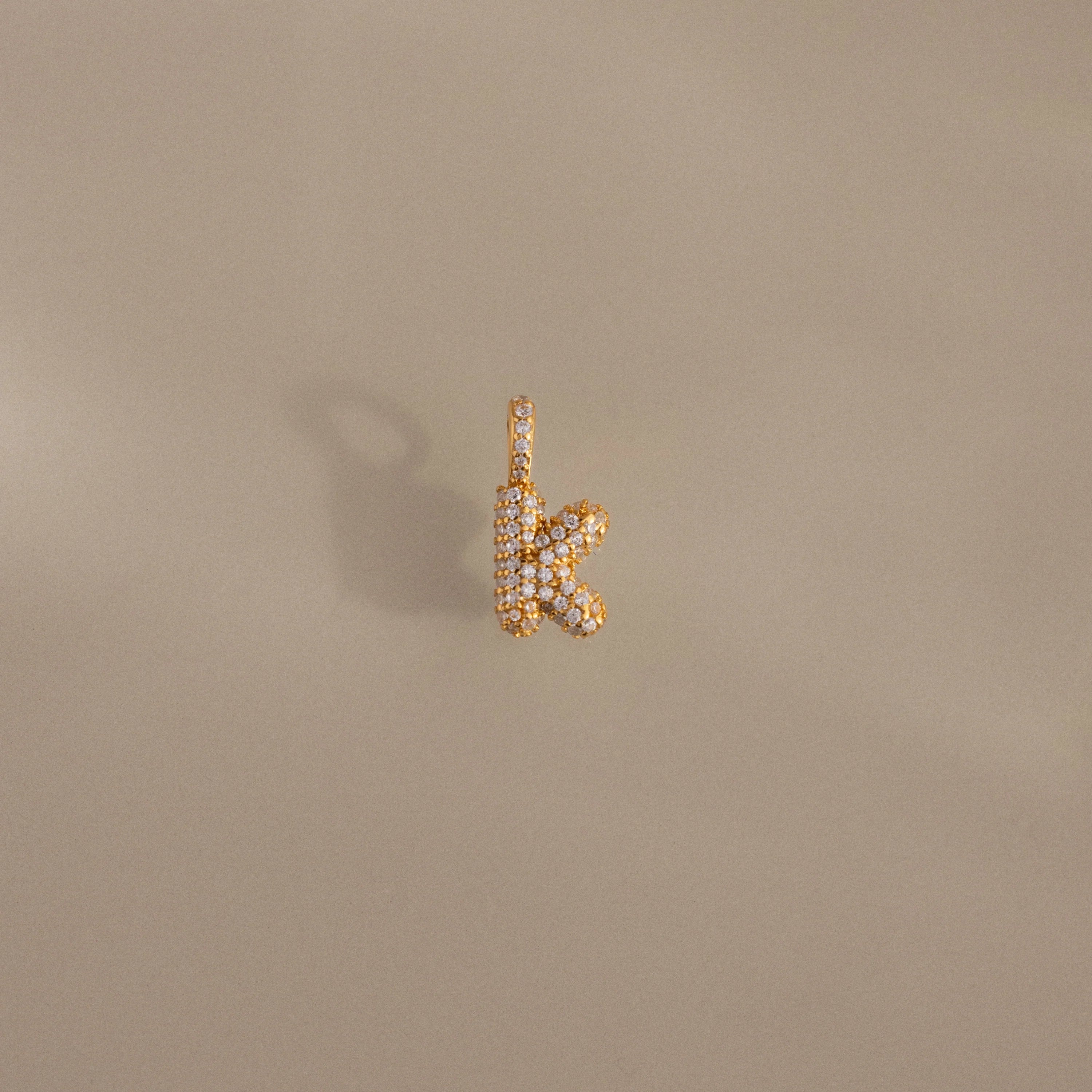 Diamond Pave Bubble Letter Charm Silver 18K Gold Plated