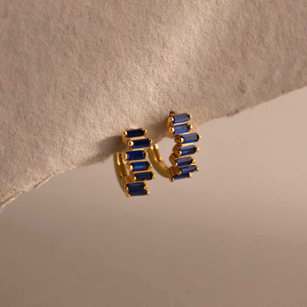 Staggered Baguette Birthstone Huggies Silver 18K Gold Plated