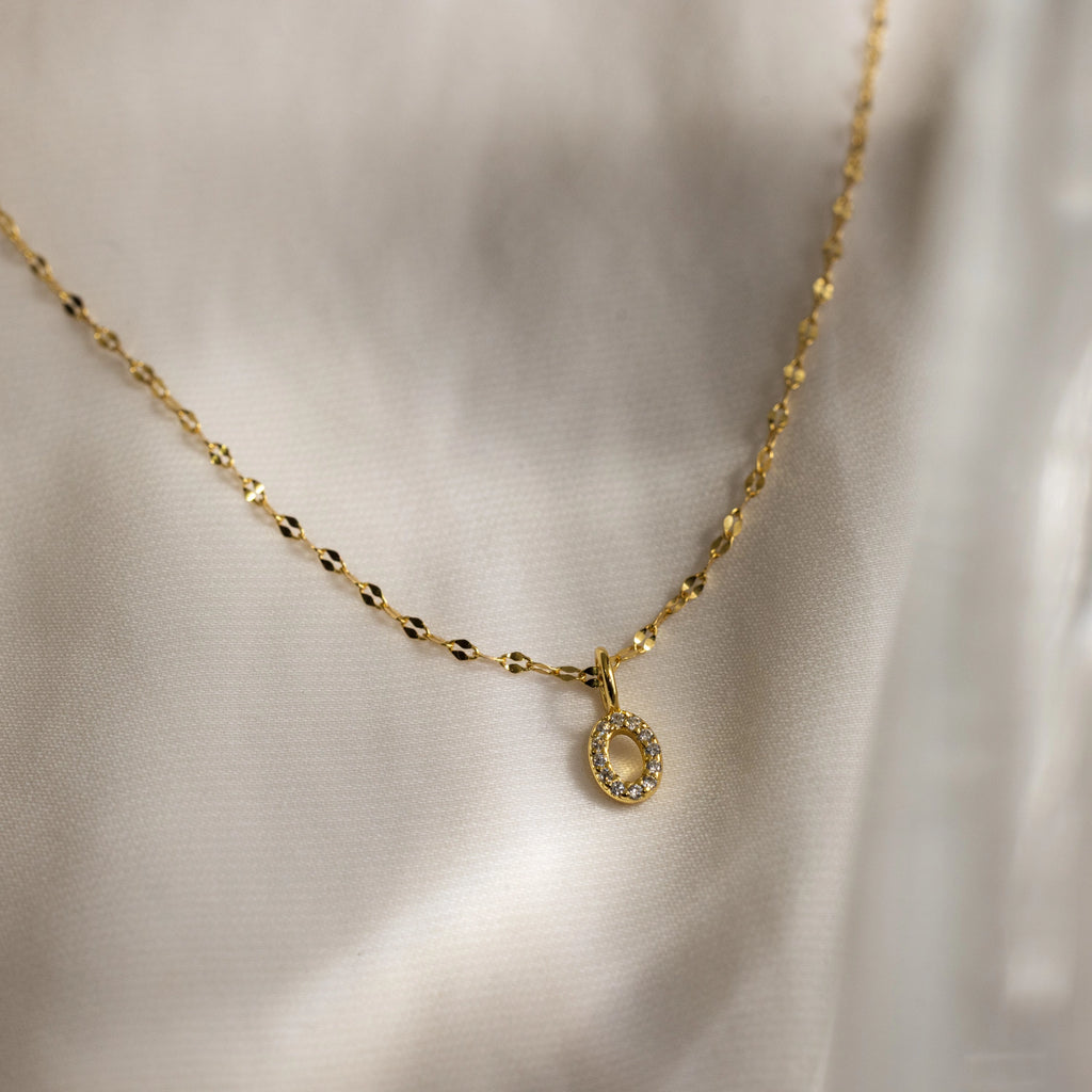 Dainty Pave Letter Necklace Silver 18K Gold Plated