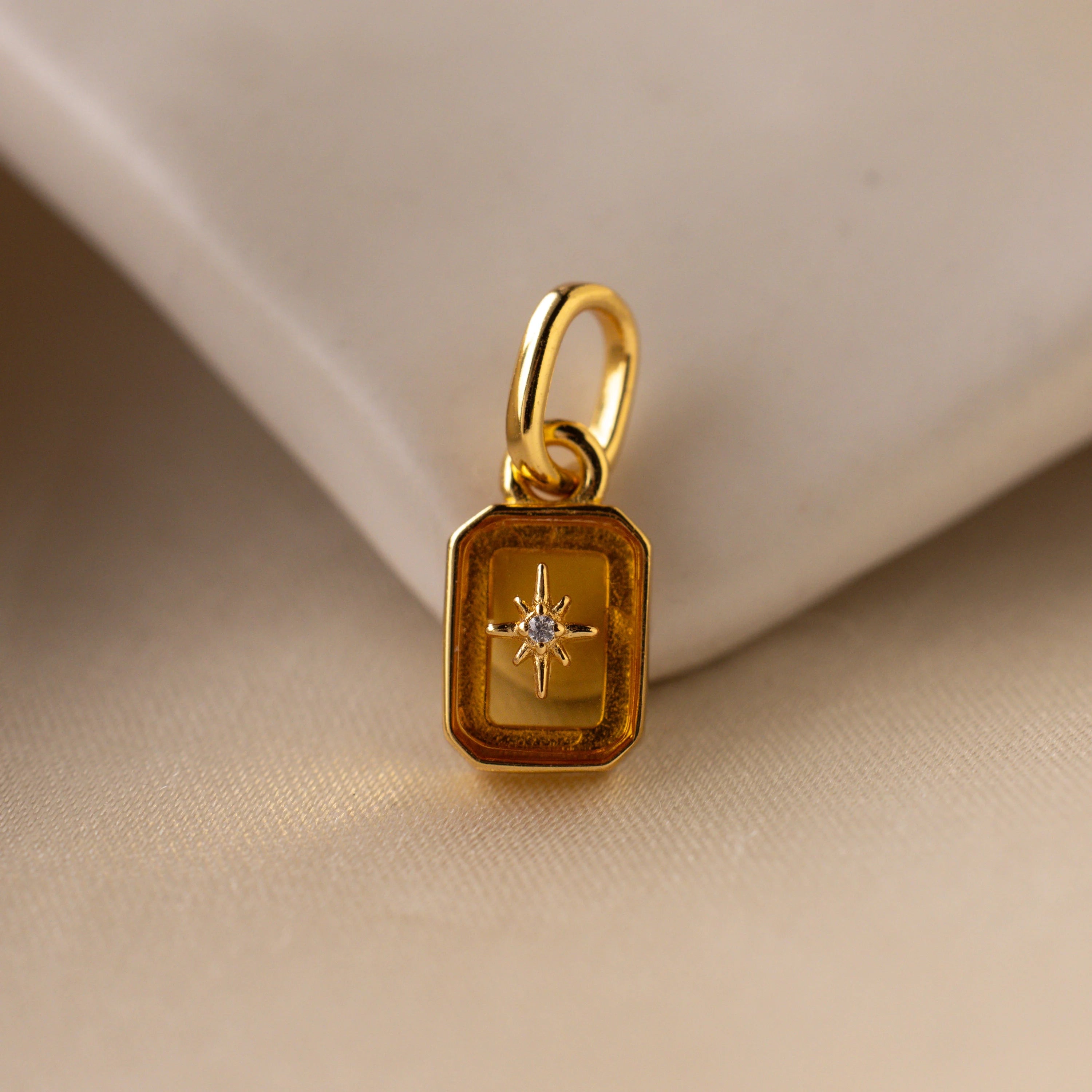 North Star Birthstone Charm Silver 18K Gold Plated