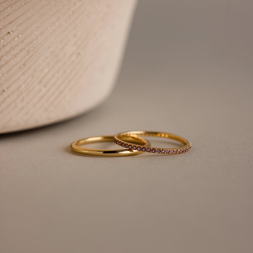 Birthstone Tennis Ring Set Silver 18K Gold Plated