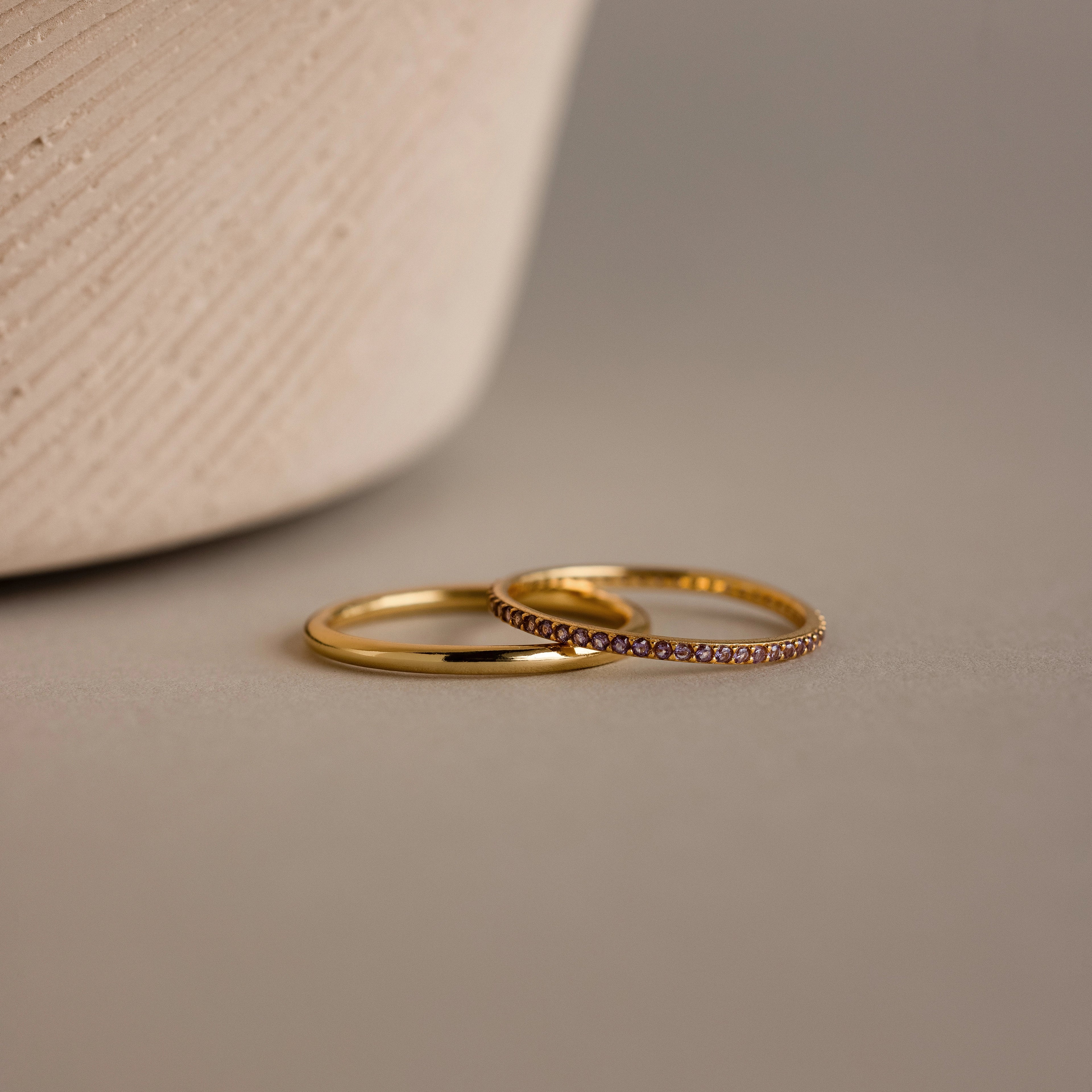 Birthstone Tennis Ring Set Silver 18K Gold Plated