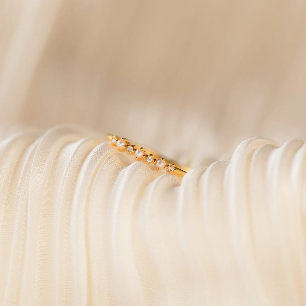 Gold Pearl Diamond Stacking Ring