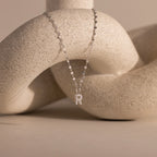 Dainty Pave Letter Necklace Silver 18K Gold Plated