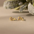 Birth Flower Stud Earrings Silver 18K Gold Plated