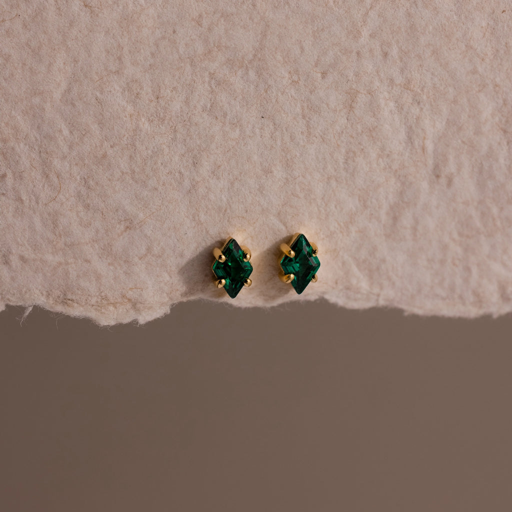 Birthstone Flatback Studs Silver 18K Gold Plated