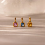 Square Bezel Birthstone Charm Silver 18K Gold Plated