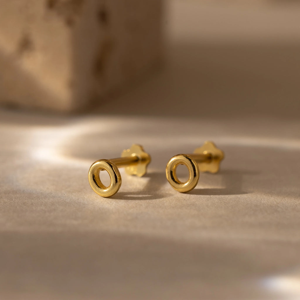 Bubble Initial Flatback Studs Silver 18K Gold Plated