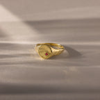 North Star Birthstone Signet Ring Silver 18K Gold Plated